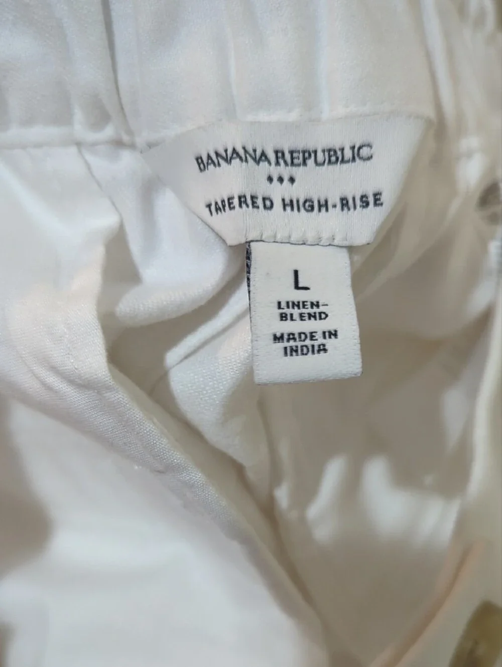 Banana Republic White High Rise Tapered Linen Blend Pants Elastic Waist - Size L